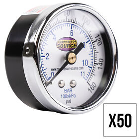 Rob994-102d-204f-50pack 0-160 Psi Air Pressure Gauge 1/4inch Npt Center Back Mount Cbm 2inch Face 50 Pack Lot