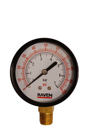 Pg2100 2 Inch Utility Gauge 1/4inch Npt Lower Raven 0-100 Psi