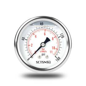 63mm Liquid Filled Pressure Gauge 726084835955 2-1/2 Inch Dial Size 0-160 Psi Glycerin 1/4 Npt Bac