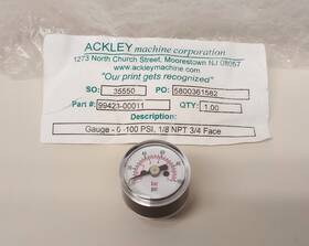 99423-00011 Ackley Gauge 0-100 Psi 1/8 Inch Npt 3/4 Face