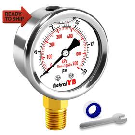 Aetralyb 726084573116 0-100 Psi 2-inch Pressure Gauge Glycerin Filled 1/4 Inch Npt Lower Mount Stainle