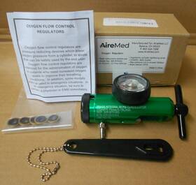87015g Airemed Oxygen Tank Regulator 50 Psi With Wrench And 5 Brass Washers