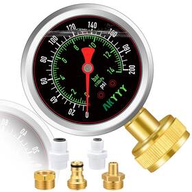 Akyyy 313096890852 Liquid-filled Water Pressure Gauge 0-200 Psi/bar With 5-piece Kit - Industrial