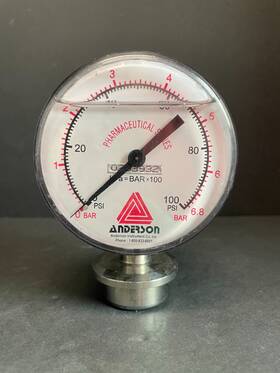 0203932 Andeson Anderson Pressure Gauge 100 Psi With 90 Mm Display 2 Inch Tri-clamp Bottom Mount
