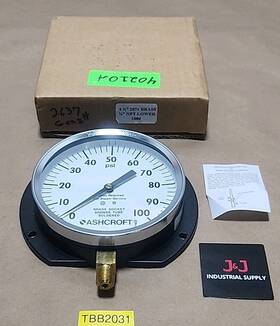 091-04 Ashcroft New 2071 Brass 4-1/2 Inch Pressure Gauge 1/4 Npt Lower 100psi Warranty