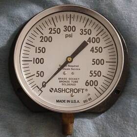 091-09 Ashcroft 600 Psi Brass Socket Pressure Gauge Bottom Mount