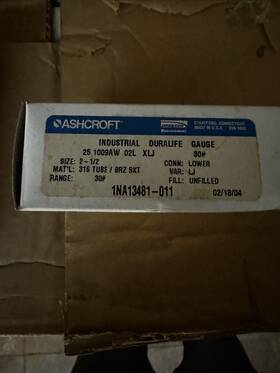 25-1009-aw-02l-30 Ashcroft 25-1009-aw-02l-30#-xlj Pressure Gauge 2-1/2 Inch 0-30psi - New
