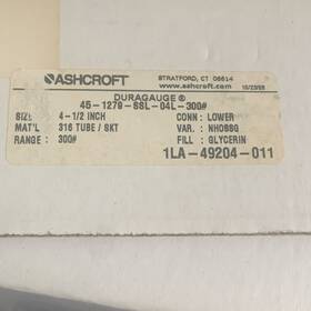 45-1279-8sl-04l-300 Ashcroft 45-1279-8sl-04l-300# Duragauge Pressure Gauge 300 Psi 4-1/2 In Bottom Mount