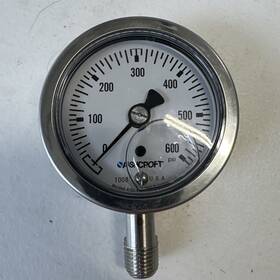 63-1008-sl-02l-600 Ashcroft 63-1008-sl-02l-600# 0-600# 1/4 Inch Bottom Mount Glycerin Filled Pressure Gauge 63-1008-sl-02l