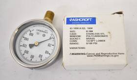 631008a02l Ashcroft Pressure Gauge 1/4 Inch 0-15 Psi Aluminum Dial 63mm Bottom Mount