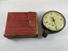 Amp-6683 Ashcroft Vintage Usa 1850 0-30 Psi Vacuum Pressure Gauge Amp 6683 Round With Box
