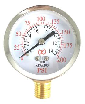 Pg20-02s200 B2b All Tool Depot 2 Inch Air Pressure Gauge Lower Side Mount 1/4 Npt Dial - To 200 Psi