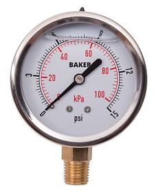 Avnc-15p Baker Pressure Gauge 0 To 15 Psi