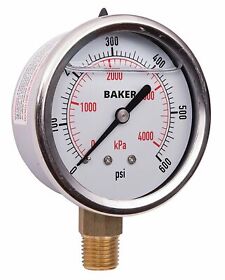Avnc-600p Baker Pressure Gauge 0 To 600 Psi