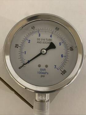 301l-402e Bar Gauge 4 Inch 0-100 Psi/kpa/bar 1/2 Lm New Liquid Filled
