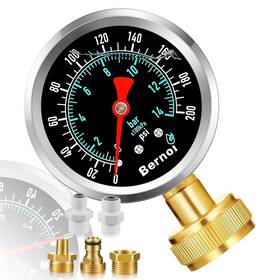 Bernoi 313046634659 200psi Stainless Steel Frame 3/4 Inch Female Liquid Filled Pressure Gauge Kit Plus