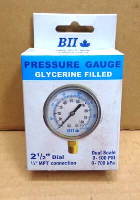 2-pg25-100-g Bii 510504 Boshart Pressure Gauge Glycerine Filled Dual Scale 2-1/2 Inch Dial