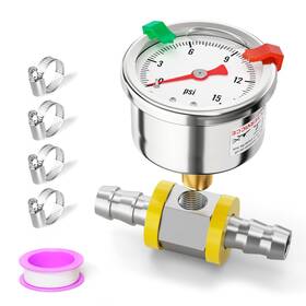 Bogerdack Ep-236 0-15psi Stainless Steel Glycerin Filled Fuel Pressure Gauge 1.5 Inch Dial Size 1