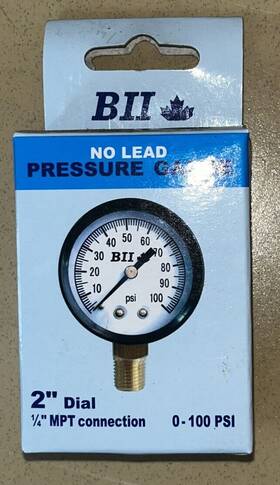 Pg-100nl Boshart Industries Bii Pressure Gauge 1/4 Inch Npt2 Dial Lower Mount No Lead 0-100psi