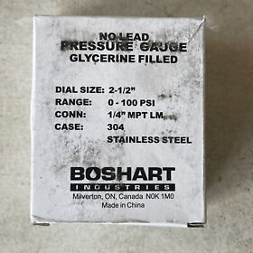 Pg25-100-gnl Boshart Industries No Lead Pressure Gauge Glycerine Filled