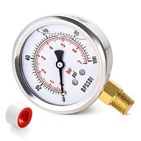 Bpssdiyoubiao-7bar-1 Bpssdi 0-100 Psi Glycerin Liquid Filled Low Pressure Gauge 2.5 Inch Dial Size 1/4 Npt