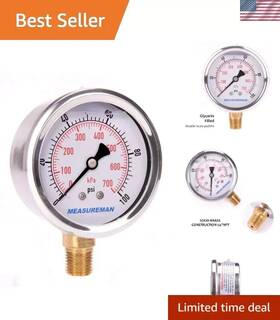 Eilpg1002-4lnl Branded Water Well Pump Liquid Filled Side Lower Mount Pressure Gauge To 100 Psi 1/4 Inch