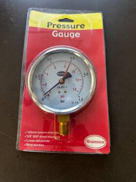 324-8479 Brannan 4 Inch Pressure Gauge - Steel Case 1/4 Npt Range 14.7 Psi / 1.0 Bar
