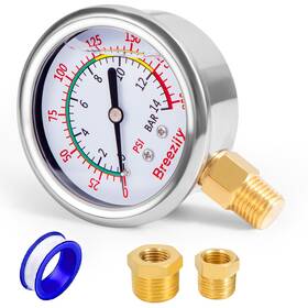 A106-gauge Breezliy 1/4x1/2 1/4x3/8 Water Pressure Gauge 2.5 Inch Dial 0-200 Psi Npt Bushing Kit