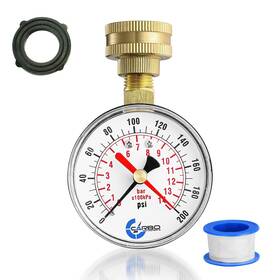 Carbo Instruments 313056639637 2-1/2 Inch Water Pressure Test Gauge 0-200 Psi Red Max Pointer 3/4 Female Hose T