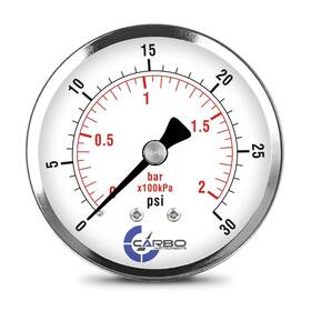 Carbo Instruments 810017350438 2-1/2 Inch Pressure Gauge Chrome Plated Steel Case Dry 0-30 Psi/kpa Back Mount 1/