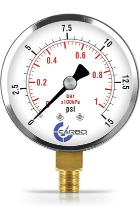 Carbo Instruments 810017350452 2-1/2 Inch Pressure Gauge Chrome Plated Steel Case Dry 0-15 Psi