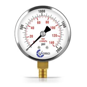 Carbo Instruments 810017350711 2-1/2 Inch Pressure Gauge Chrome Plated 0-2000psi/kpa Dry Lower Mount 1/4 Npt