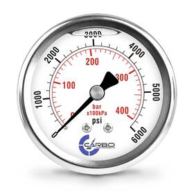 Carbo Instruments 810017351466 2-1/2 Inch Liquid Filled Pressure Gauge 0-6000psi Stainless Case Back Mount Npt