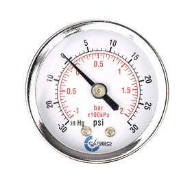 D20-csb-v30 Carbo Instruments 2 Inch Pressure Gauge Chrome Plated Steel Case 0-30 Psi -30 Hg Dry Back Mount
