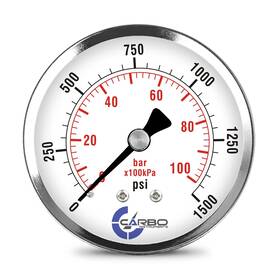 D25-csb-1.5k Carbo Instruments 2-1/2 Inch Pressure Gauge Chrome Plated Steel Case Dry 0-1500 Psi/kpa Back Mount