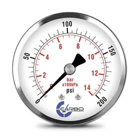 D25-csb-200 Carbo Instruments 2-1/2 Inch Pressure Gauge Chrome Plated Steel Case Dry 0-200 Psi/kpa Back Mount 1