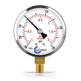D25-csl-v30 Carbo Instruments Pressure Gauge 2-1/2 Inch 0-30 Psi -30 Hg Dry Chrome Steel Case Lower Mount 1/4 Npt
