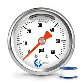 L15-ssb-60w Carbo Instruments 1-1/2 Inch Fuel Pressure Gauge Stainless Steel Case 304 Chrome Plated Brass Con