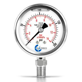 L25-assl-200 Carbo Instruments 2-1/2 Inch Pressure Gauge All Stainless Steel Liquid Filled Lower Mnt 200 Psi