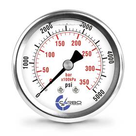 L25-sscb-5.0k Carbo Instruments 2-1/2 Inch Pressure Gauge Stainless Steel Case Liquid Filled Back Mnt 5000 Psi