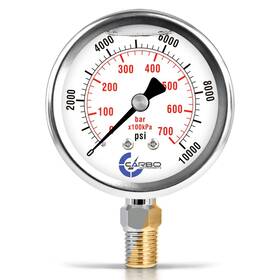 L25-ssl-10k Carbo Instruments Stainless Steel Pressure Gauge Dual Display 10000 Psi/kpa - 2 1-2 Inch Glycer