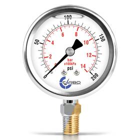 L25-ssl-200 Carbo Instruments Stainless Steel Pressure Gauge Dual Display 0-200 Psi/kpa - 2 1-2 Inch Glycer