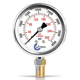 L25-ssl-4.0k Carbo Instruments Stainless Steel Pressure Gauge Dual Display 0-4000 Psi/kpa - 2 1-2 Inch Glyceri