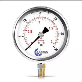 L40-ssl-030 Carbo Instruments 4 Inch Pressure Gauge Stainless Steel Case Liquid Filled Lower Mnt 30 Psi