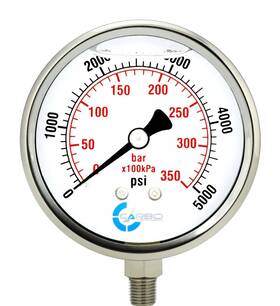 L40-ssl-5.0k Carbo Instruments 4 Inch Pressure Gauge Stainless Steel Case Liquid Filled Lower Mnt 5000 Psi