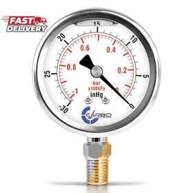 Carbo Usa 313101417463 Vacuum Pressure Gauge To -30 Inhg Glycerin Liquid Filled 2.5 Inch Dial 1/4 Npt