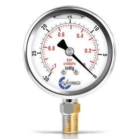 Carbo Usa 726084809093 Stainless Steel Pressure Gauge Dual Display -30 Hg/0 Psi/kpa -2 1-2 Inch Glycerine