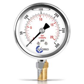 Carbo Usa 810017351558 Stainless Steel Pressure Gauge Dual Display 0-300 Psi/kpa - 2 1-2 Inch Glycerine L
