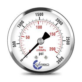 D25-csb-3.0k Carbo Usa 2-1/2 Inch Pressure Gauge Chrome Plated Steel Case Dry 0-3000 Psi/kpa Back Mount