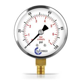 D25-csl-100 Carbo Usa 2-1/2 Inch Pressure Gauge Chrome Plated Steel Case Dry 0-100 Psi/kpa Lower Mount